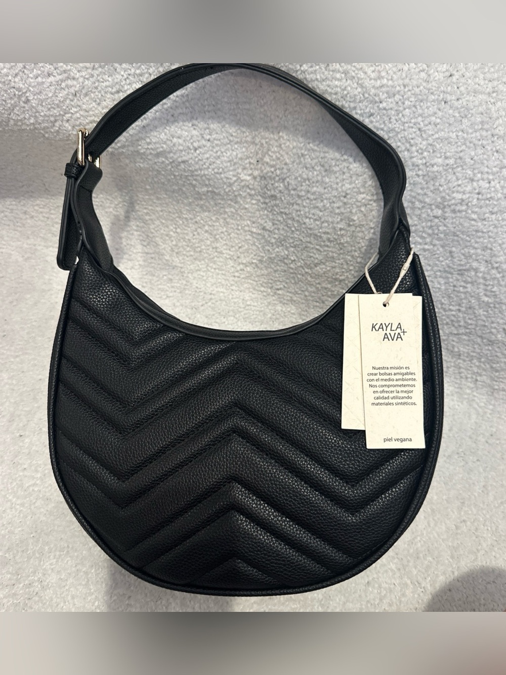 Kayla & Ava Black Quilted Vegan leather Crescent Shoulder Bag